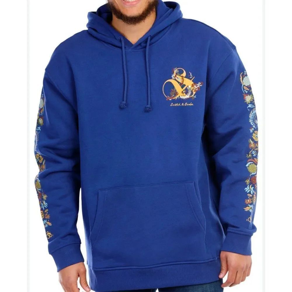 NWT Scotch & Soda Relaxed Fit Logo Hoodie Blue Small mens